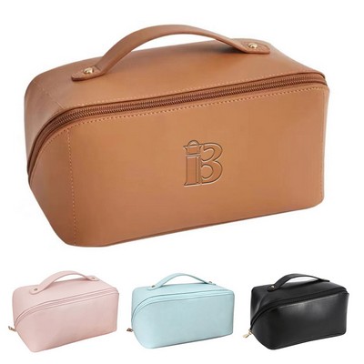 Compartmentalized PU Leather Travel Cosmetic Bag