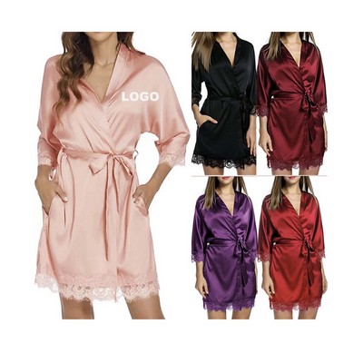 Women's Lace-Trim Silk Robes