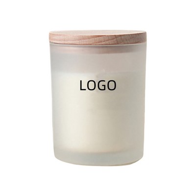 Aromatherapy Soy Candle in Frosted Glass Jar with Wood Lid