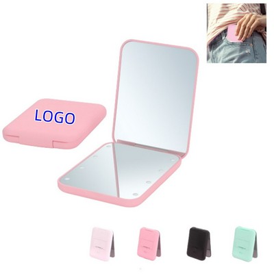 LED Pocket Compact Mirror with Light 1X/2X Magnification