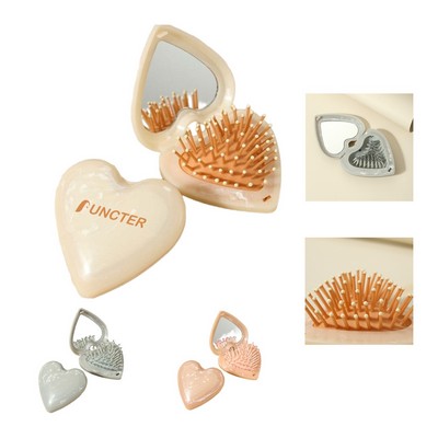2-in-1 Marble Heart Foldable Air Cushion Comb & Mirror