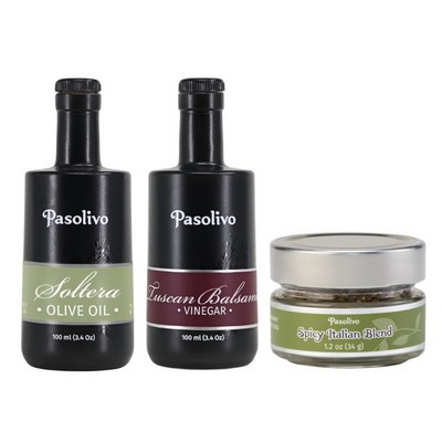 Soltera Extra Virgin Olive Oil & Tuscan Balsamic 100mL & Spicy Italian Spice Blend 1.2oz