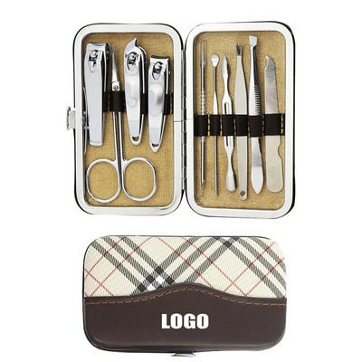 10" 1 White/Brown PU Leather Manicure Sets