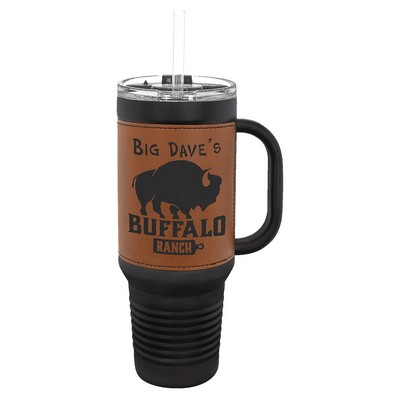 Polar Camel 40 oz. Black with Rawhide Laserable Leatherette Travel Mug with a Handle, Straw Included