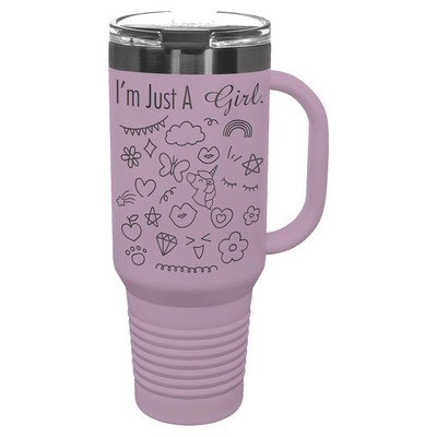 Polar Camel 40 oz. Moody Lilac/Ghost Black ION-Plated Travel Mug with Handle, Straw Included