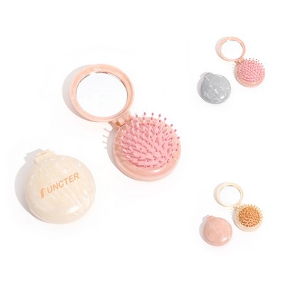 2-in-1 Marble Round Foldable Air Cushion Comb & Mirror