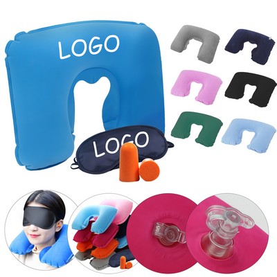 Inflatable PVC U-Shaped Travel Pillow with Eye Mask and Earplugs