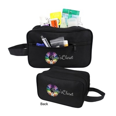 600D Vinyl-Backed Polyester Double Zipper Toiletry Bag