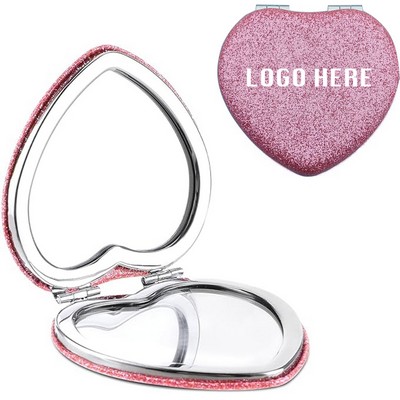 Heart Shaped Glitter Folding Cosmetic Mirror