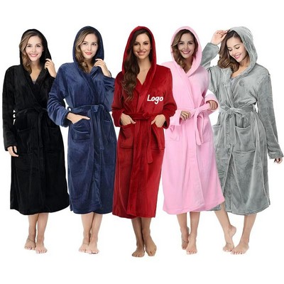 Cozy Warm Flannel Hooded Kimono Bathrobe