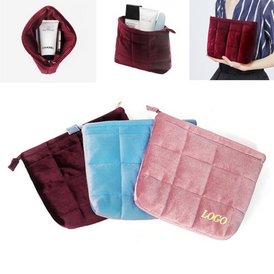 Large-Capacity Velvet Quilted Makeup Bag