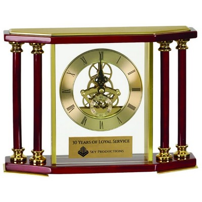 7 1/4" Executive 4-Pillar Gold & Rosewood Piano Finish Clock