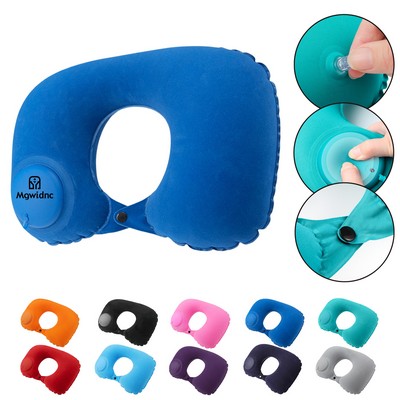 Press Inflatable Flocked U-Shaped Neck Pillow for Travel