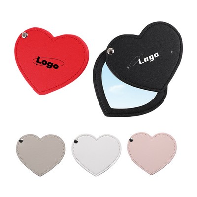 Portable PU Leather Heart-Shaped Makeup Mirror