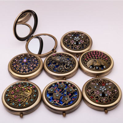 Foldable Vintage Makeup w/Rhinestone Bling Mirror