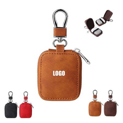 PU Leather Earphone Carrying Case with Keychain Clip