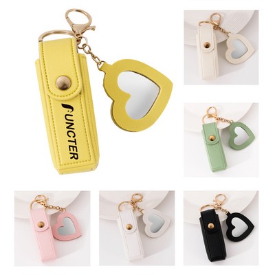 Small Lipstick Bag Keychain With Heart Shape Mirror