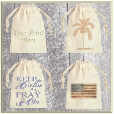 4"x4" Custom Printed Cotton Pouch with Drawstring