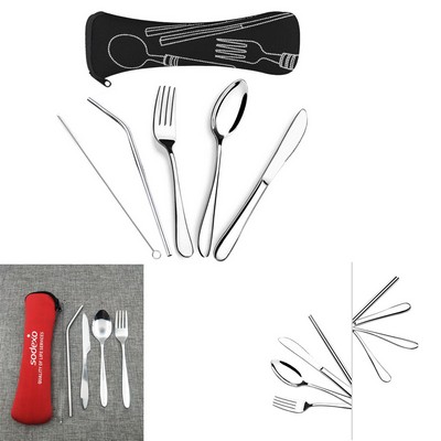 5 Piece Stainless Steel Flatware w/Portable Bag