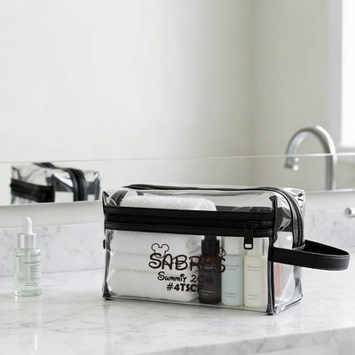 Clear Vinyl Toiletry Bag w/ Leatherette Accent