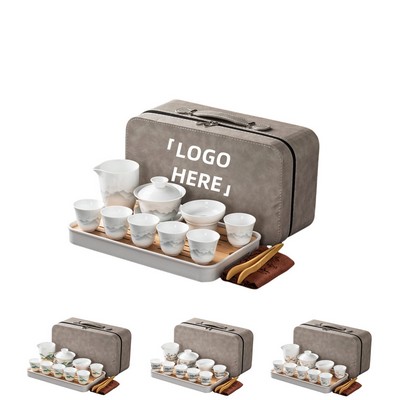 Ceramic Tea Cup Set W/Carry Bag