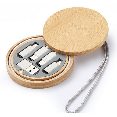Eco-Friendly Bamboo Charging Kit with Multiple USB Adapters and Cables for Travel