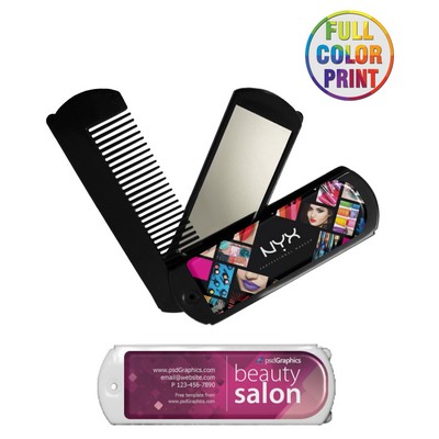 Union Printed - Oblong Travel Folding Mirror and Comb Set - Full-Color Dome Print