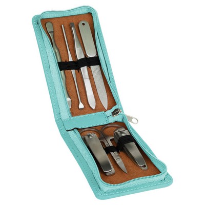 7-Piece Teal Leatherette Manicure Gift Set