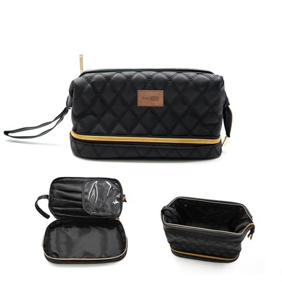 Double Layer Leather Travel Cosmetic Bag