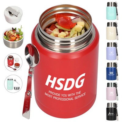 500ml Stainless Steel Vacuum Insulated Bottle Food Jar With Folding Spoon