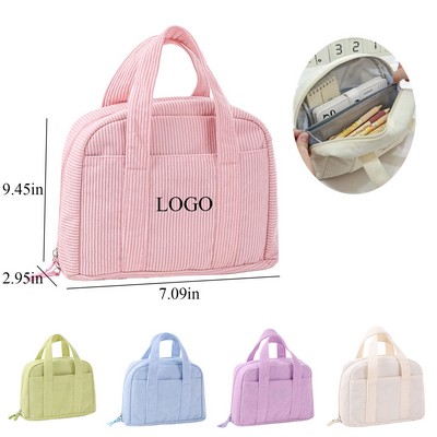 Soft Corduroy Aesthetic Pencil Pouch With 8 Compartments