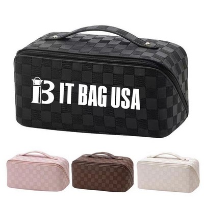 Women's PU Leather Large Capacity Travel Cosmetic Bag